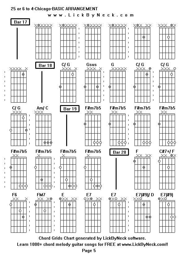 Chord Grids Chart of chord melody fingerstyle guitar song-25 or 6 to 4-Chicago-BASIC ARRANGEMENT,generated by LickByNeck software.